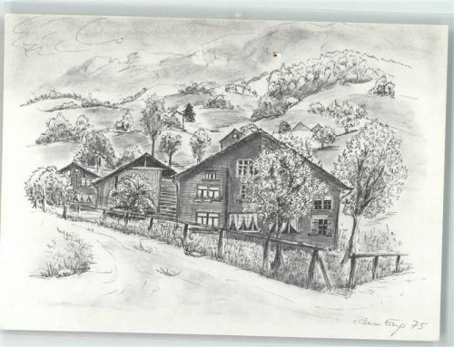 9468 Sax Künstlerkarte Holzhäuser sign. E. Eng-Gambazzi