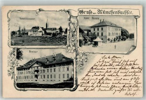 3053 Münchenbuchsee 1901 Foto AK Krankenhaus Taubstummenanstalt Seminar Hotel Bären