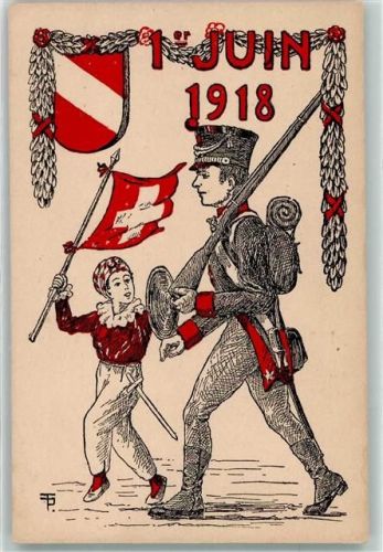 1918 Künstlerkarte Soldat Uniform Wappen Fahne sign. Fp