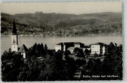 8712 Stäfa 1959 Foto AK Kirche Schulhaus