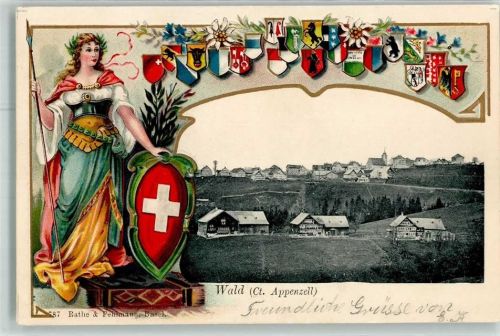 9044 Wald AR Prägedruck Helvetia Wappen Lithographie