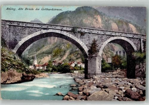 6474 Amsteg 1910 Foto AK Gotthardstrasse Alte Brücke