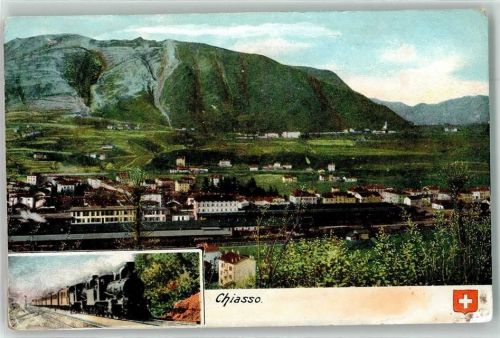 6830 Chiasso 1907 Gebrauchsspuren Bahnhof Eisenbahn Dampflok Wappen