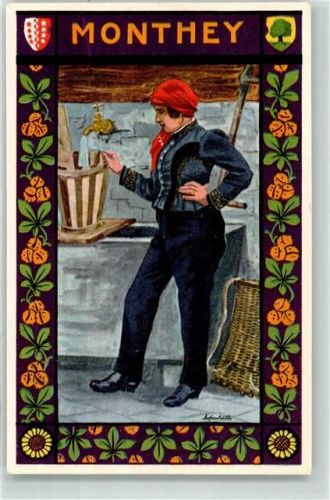 1870 Monthey - Bäuerin am Brunnen