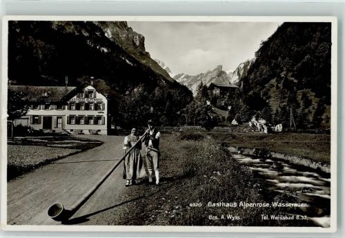 9057 Wasserauen - Gasthaus Alpenrose Alphornbläser Hüttenstempel