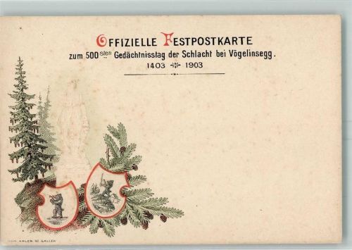 Vögelinsegg 1903 Prägedruck Festkarte 500. Geburtstag der Schlacht 1903 Helvetia AK