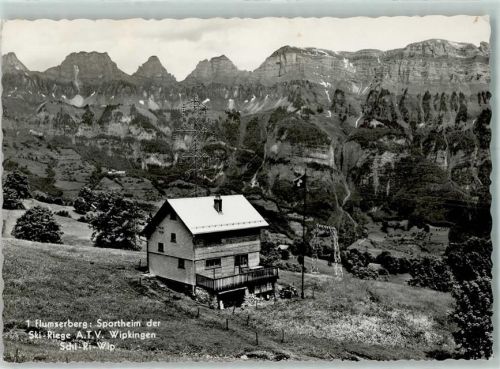 8896 Bergheim Flumserberg Foto AK Sportheim der Ski Riege A.T.V. Wipkingen