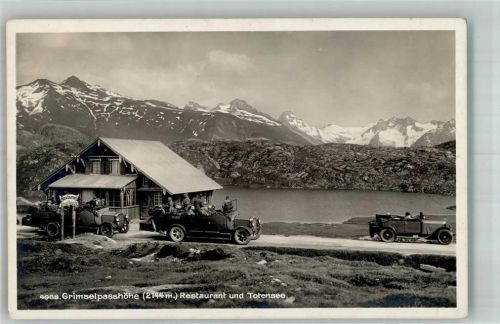 3862 Innertkirchen Foto AK Postauto Omnibus Auto Grimselpasshöhe Gasthaus Totensee