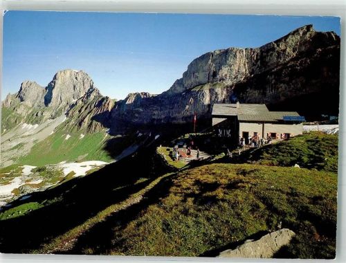 Rugghubelhütte Foto AK Hüttenstempel Engelberg