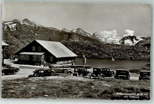 3999 Oberwald Foto AK Gasthaus Grimselpasshöhe mit Totensee Auto