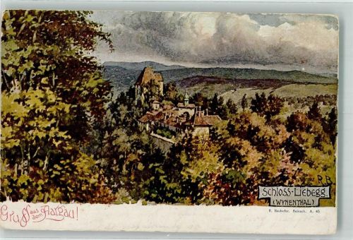 5722 Gränichen 1911 Gebrauchsspuren Schloss Liebegg sign. R.B. Künstlerkarte