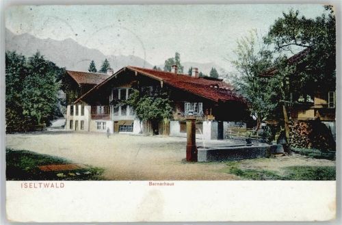 3807 Iseltwald 1908 Lithographie Bernerhaus Pension