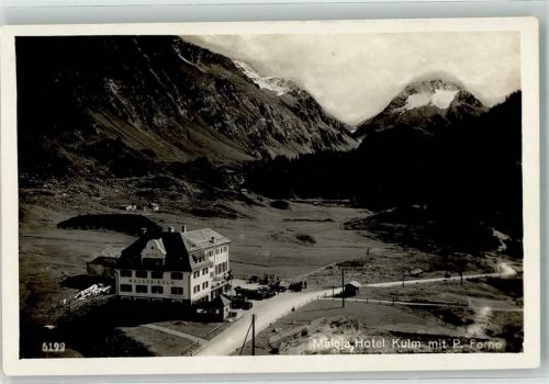 Maloja Kulm Foto AK Hotel Piz Forno Hüttenstempel