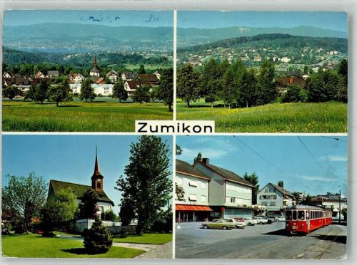 8126 Zumikon Waltikon 1976 Foto AK Straßenbahn Auto Kirche