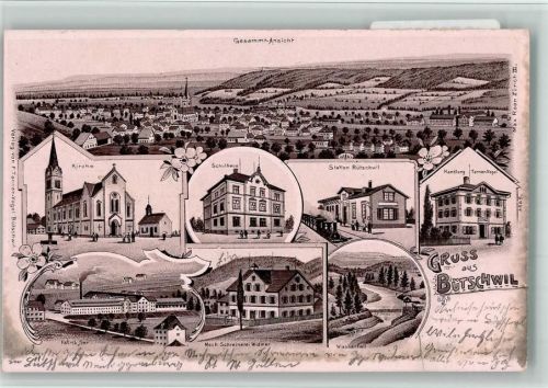 9606 Bütschwil 1901 BOAKC Fabrik Sor Schreinerei Handlung Bahnhof Lithographie