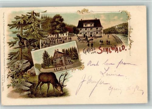 8135 Sihlwald 1900 BOAKC Lithographie Gasthaus Auerhahn Hirsch Verlag Künzli Nr 1005