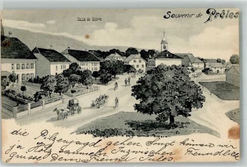 2515 Prêles 1907 Künstlerkarte Postkutsche Oldtimer Fahrrad