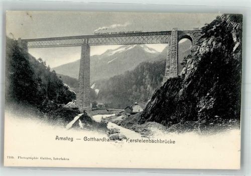 6474 Amsteg Foto AK Eisenbahn Gotthardbahn Kerstelenbachbrücke