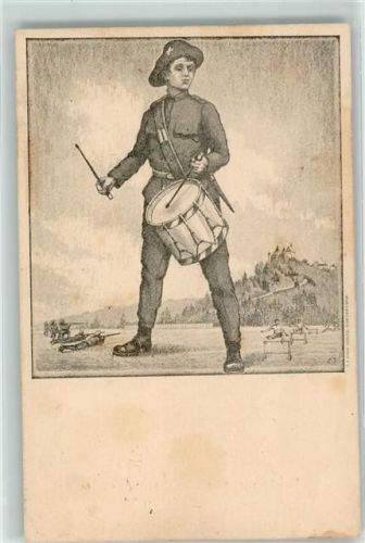 8703 Erlenbach ZH Künstlerkarte Bewaffneter Vorunterricht Jungwehr der Trommler sign. Ort lt. Stempel