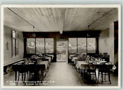 3657 Schwanden (Sigriswil) - Kurhaus Pension Blumenbergbad Speisesaal mit Ausblick auf die Alpen