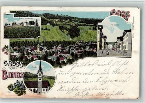 9442 Berneck 1901 BOAKC Lithographie Ruine Rosenburg Neugasse Kirche