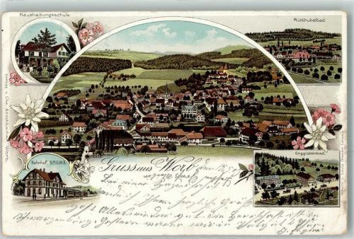 3076 Worb 1903 Lithographie Haushaltungsschule Rüttihubelbad Enggisteinbad Bahnhof