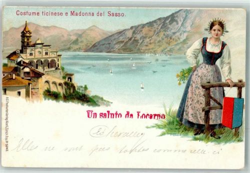 6600 Locarno Lithographie Costume ticinese e Madonna del Sasso Ort lt. Stempel