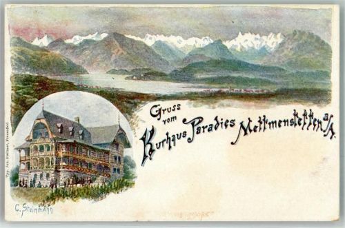 8932 Mettmenstetten Lithographie sign. Steinmann, C. Hotel Kurhaus Paradies