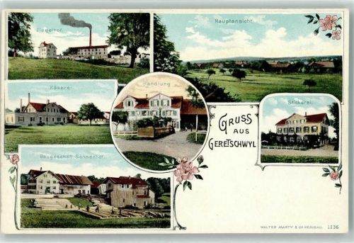 9200 Geretschwil Lithographie Ziegelhof Käserei Baugeschäft Sonnenhof Stickerei Handlung