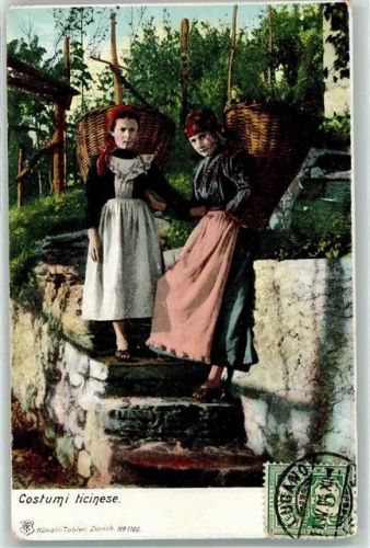 1904 - Tessiner Trachtenfrauen mit Körben