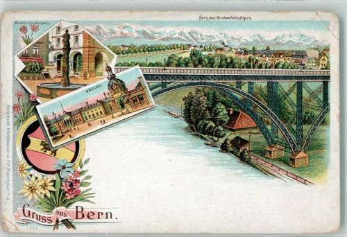 3000 Bern Berne Gebrauchsspuren Bahnhof Kindlifresserbrunnen Kirchenfeld Alpen Lithographie