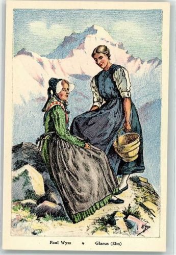 8767 Elm - Schw. Trachten-und Volksliedervereinigung Frauen in Tracht sign. Paul Wyss