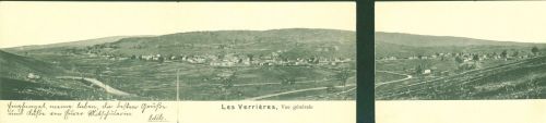 2126 Les Verrières Klapp AK 3-fach Panorama, 1905, 1 Faltung separiert, andere Faltung angerissen