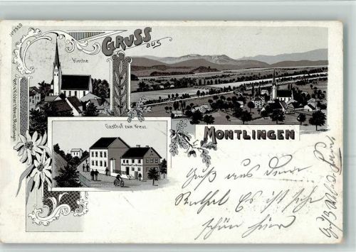 9462 Montlingen 1903 BOAKC Gasthaus Kreuz Lithographie