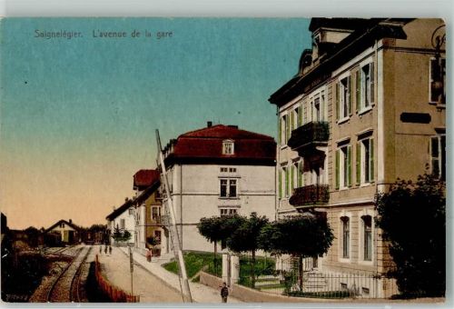 2350 Saignelégier 1912 Foto AK L´avenue de la gare Feldpost Bataillon Nr. 23