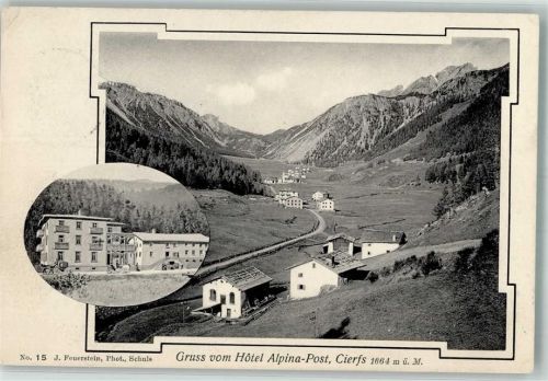 7532 Tschierv 1912 Foto AK Hotel Alpina-Post Cierfs