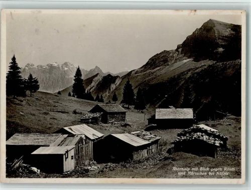 8752 Näfels - Häuserkarte Ahornalp mit Blick gegen Rauti und Mürtschen bei Näfels