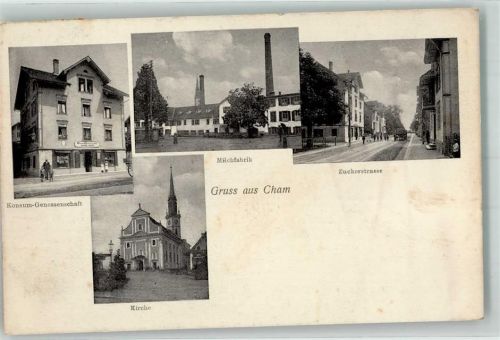 6330 Cham 1909 - Konsum Genossenschaft Kirche Milchfabrik Zuckerstrasse
