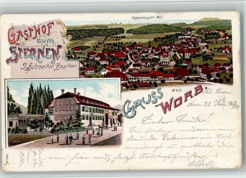 3076 Worb 1900 BOAKC Lithographie Gasthaus Zum Sternen L. Schneiter Gebrauchsspuren, bitte Scan genau beachten!