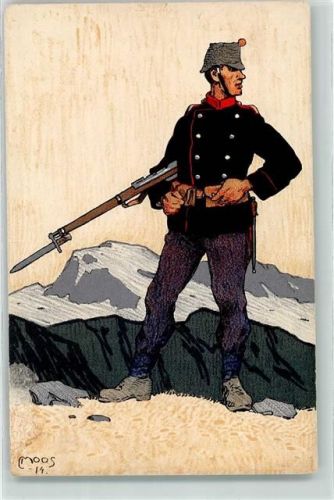 Künstlerkarte Occupation des Frontieres Soldat Uniform Gewehr sign. Moos Ort lt. Verlag