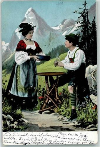 6330 Cham 1904 - Mann Frau Tracht Ort lt. Stempel