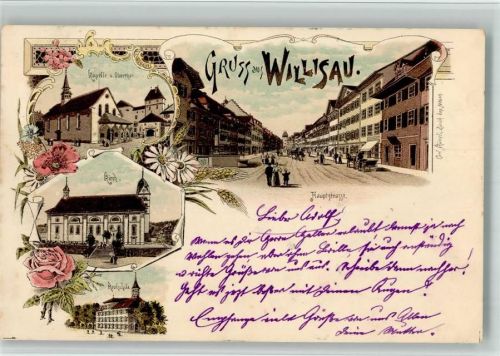 6130 Willisau 1899 BOAKC Lithographie Kapelle Oberthor Kirche Realschule Hauptstraße Verlag Künzli Nr 649