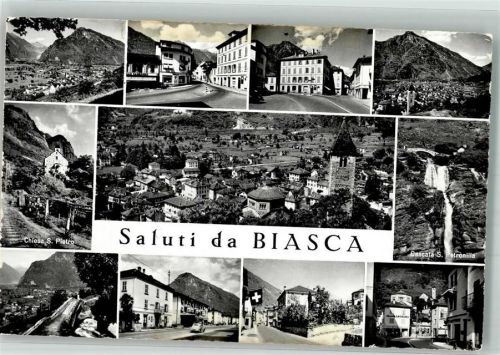 6710 Biasca Foto AK Kirche S. Pietro Wasserfall S. Petronilla Straße