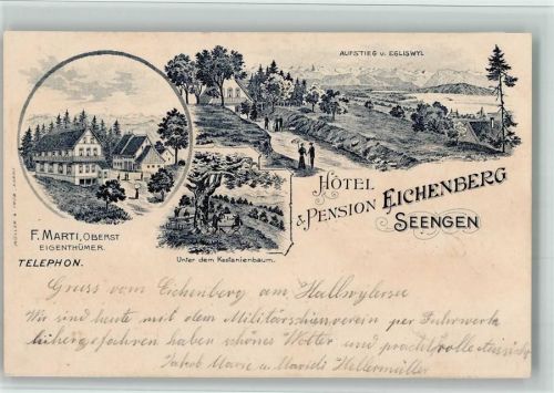 5707 Seengen 1903 BOAKC Hotel Eichenberg Vorlaüfer Druck um 1890 Lithographie / Künstlerkarte