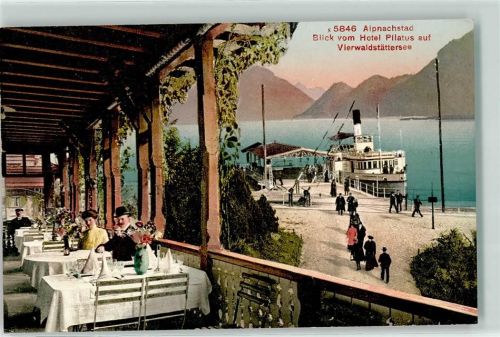 6053 Alpnachstad - Blick vom Hotel Pilatus auf Vierwaldstättersee Seitenraddampfer