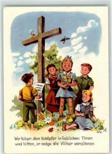 8887 Mels - Aktion Weisstannental Kinder singen Kreuz Singvögel sign.