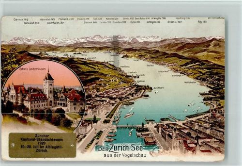 8000 Zürich 1920 Gebrauchsspuren Schützenfest 1907, Zürichsee Vogelschau , sehr gute Erhaltung AK