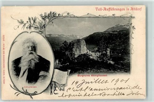 6468 Attinghausen 1901 - Burgruine Portrait von Attinghausen Off PK von der Tellaufführung