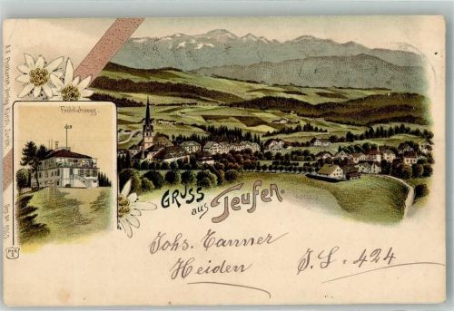 9052 Niederteufen 1909 Gebrauchsspuren Gasthaus Fröhlichsegg Lithographie