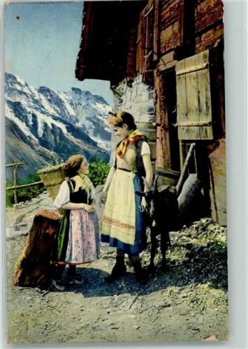 8898 Tannenboden Flumserberg - zwei Mädchen vor der Alphütte Ziege